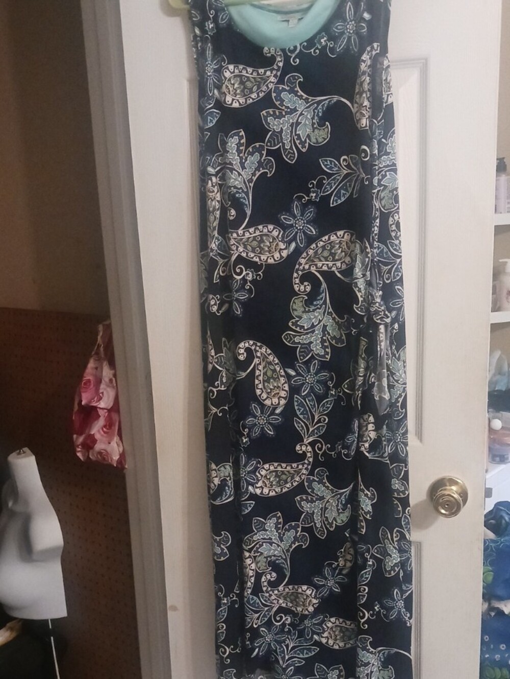 Sleeveless Paisley Maxi Dress in Navy and Aqua